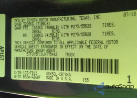 2018 Toyota Tundra Sr5 5.7L V8 из США, поврежденный, VIN 5TFUY5F19JX775462